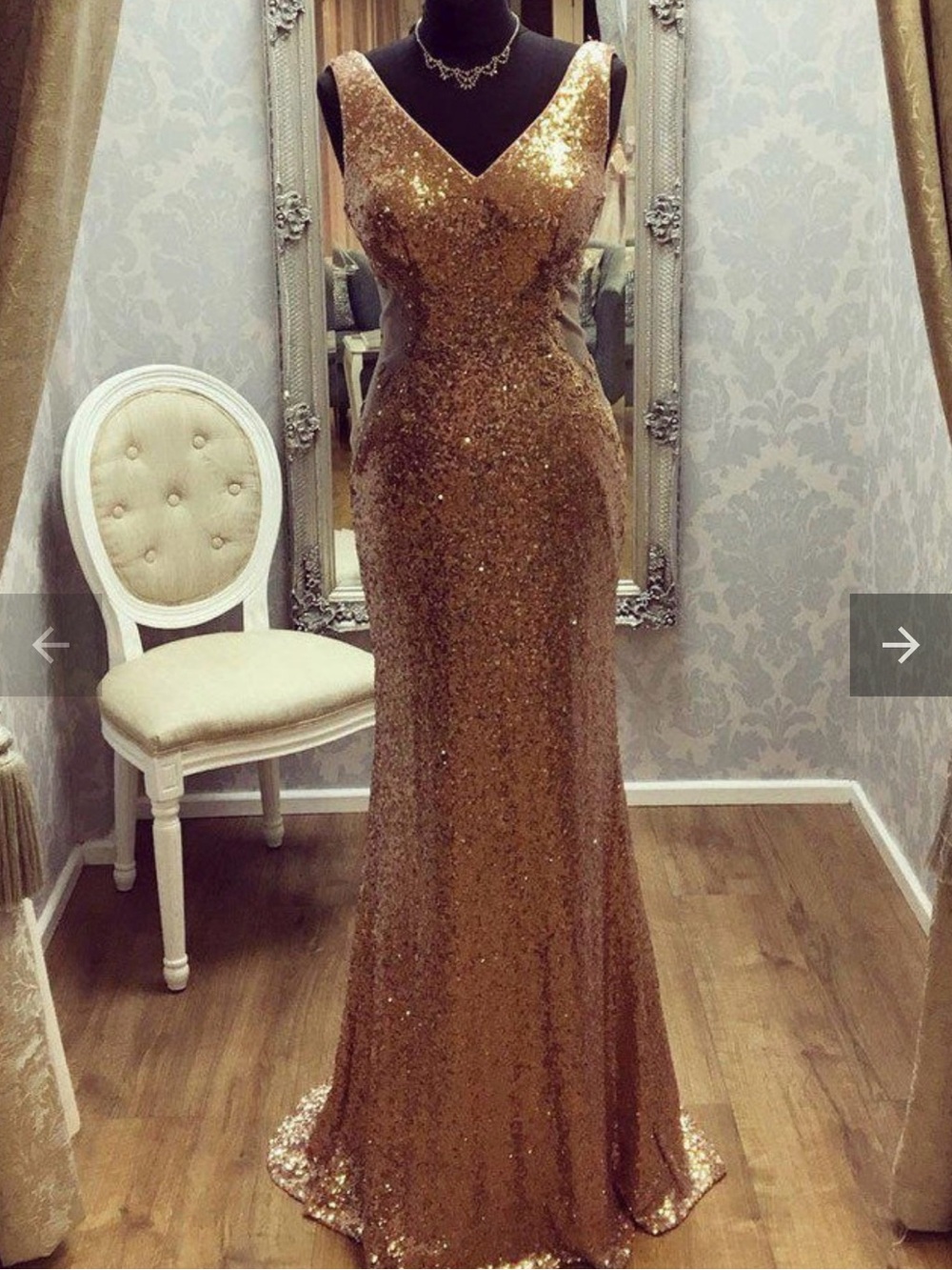 Gold Sequin V-Neck Maxi Dress - Elegant Evening Gown